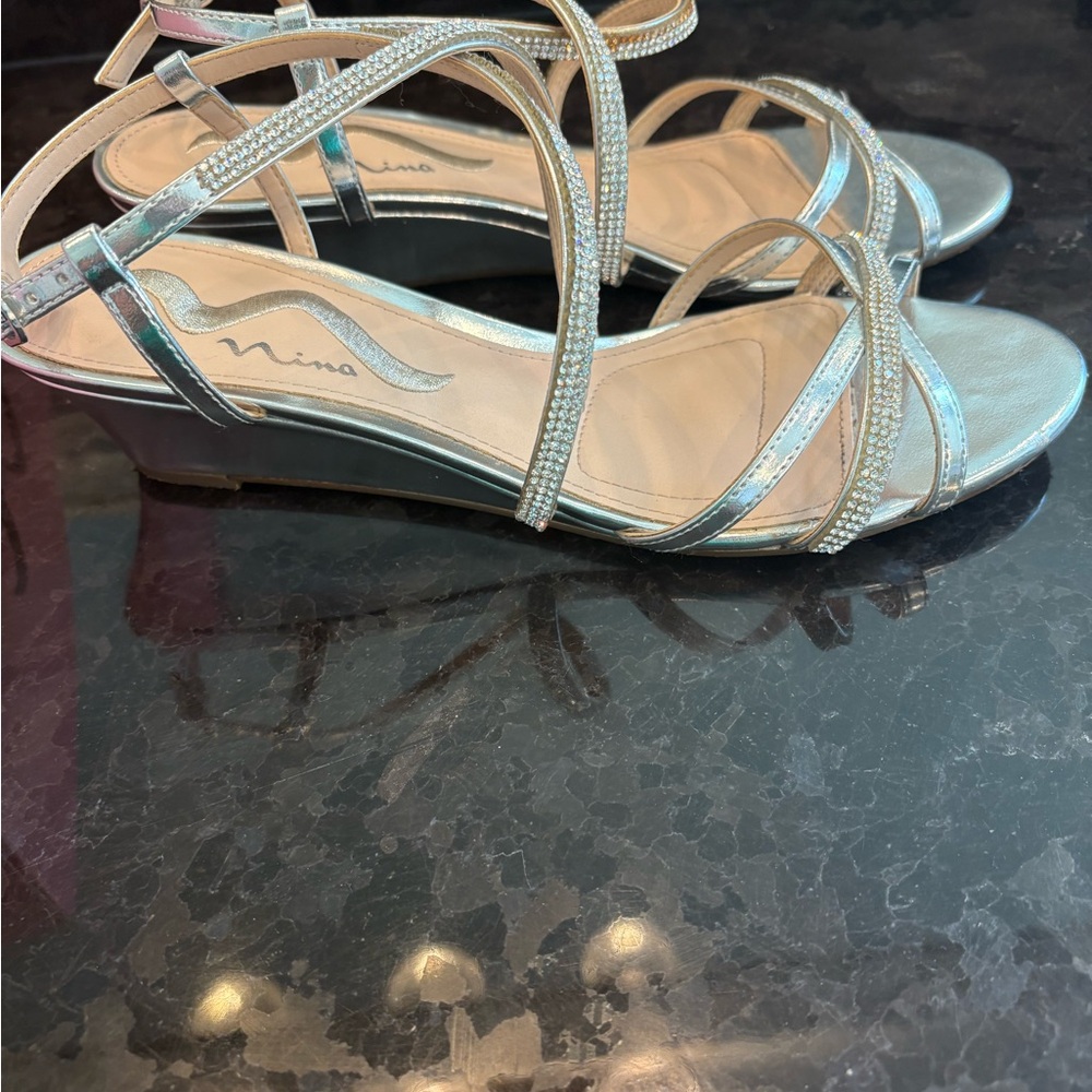 Nina Metallic Silver Strappy Sandals - worn one time
